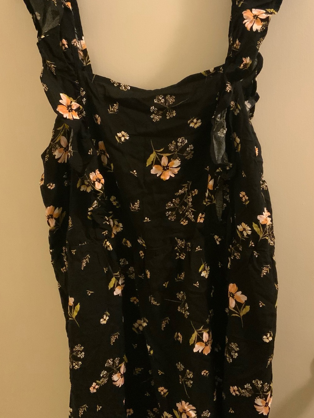 wild fable Black Floral Sundress with Peach & Green Blooms
